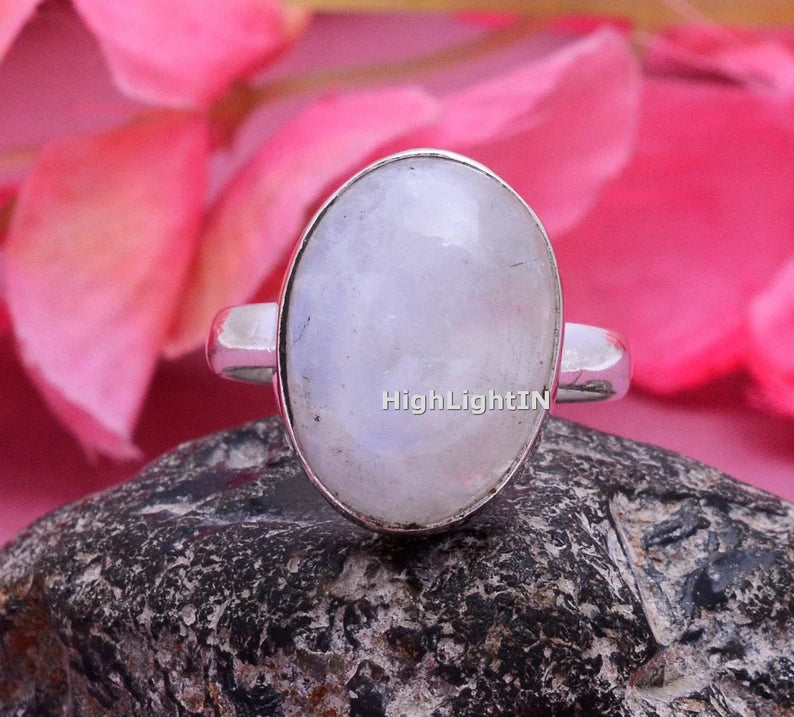 Rainbow Moonstone Statement Handcrafted Minimalist Ring