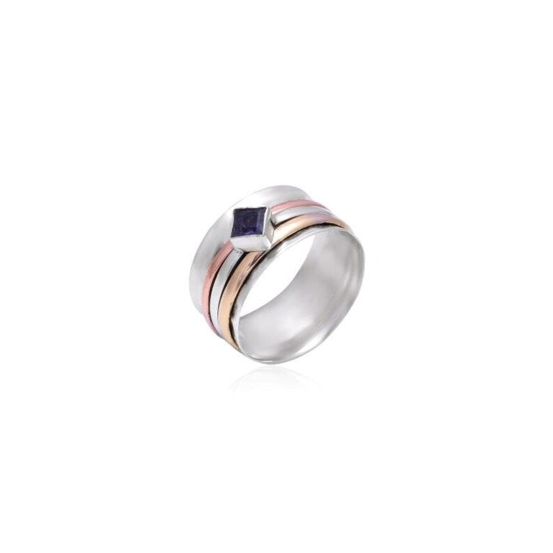 Amethyst Gemstone Three Tone Spinner Ring