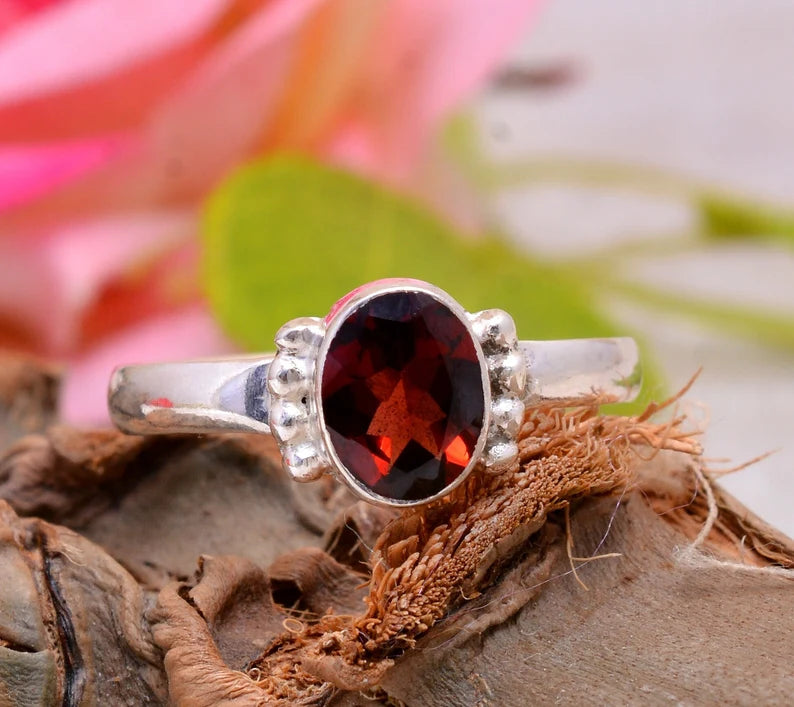 Garnet Birthstone Handcrafted Minimalist Statement Ring