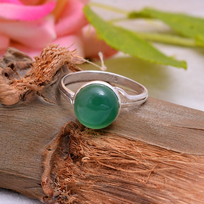 Natural Green Onyx Antique Looking Statement Birthstone Ring