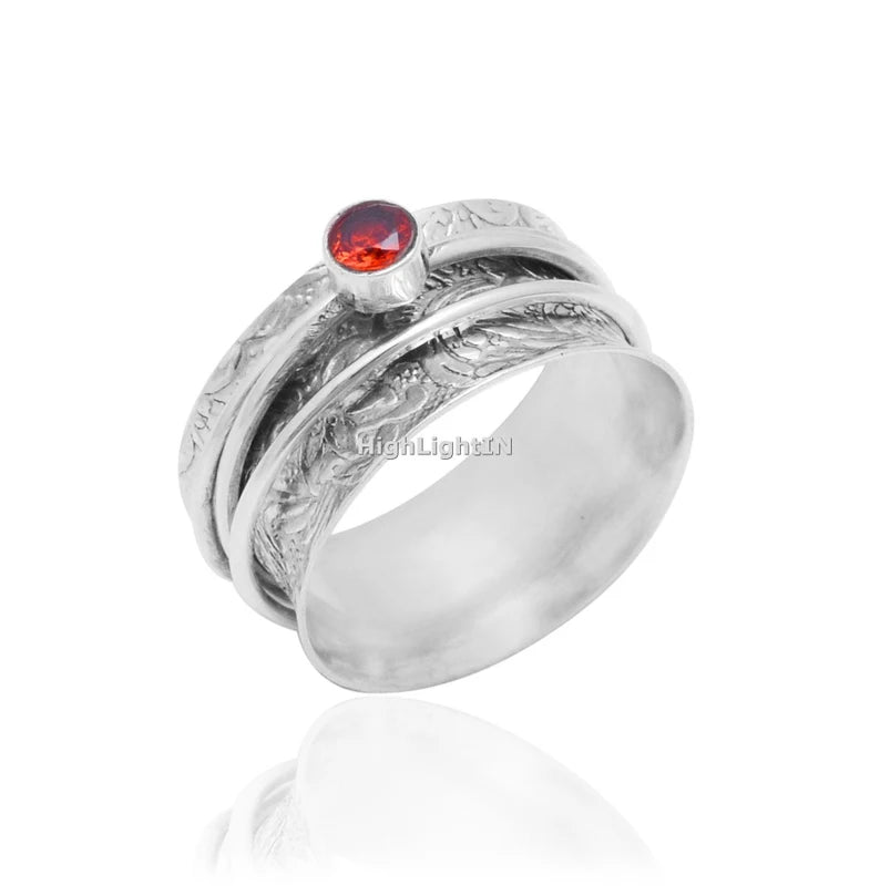 Fidget Meditation Garnet Gemstone Spinner Ring