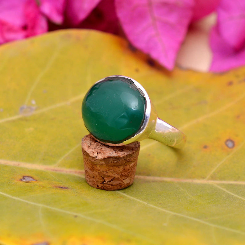 Green Onyx Glass Gemstone Handcrafted Statement Ring