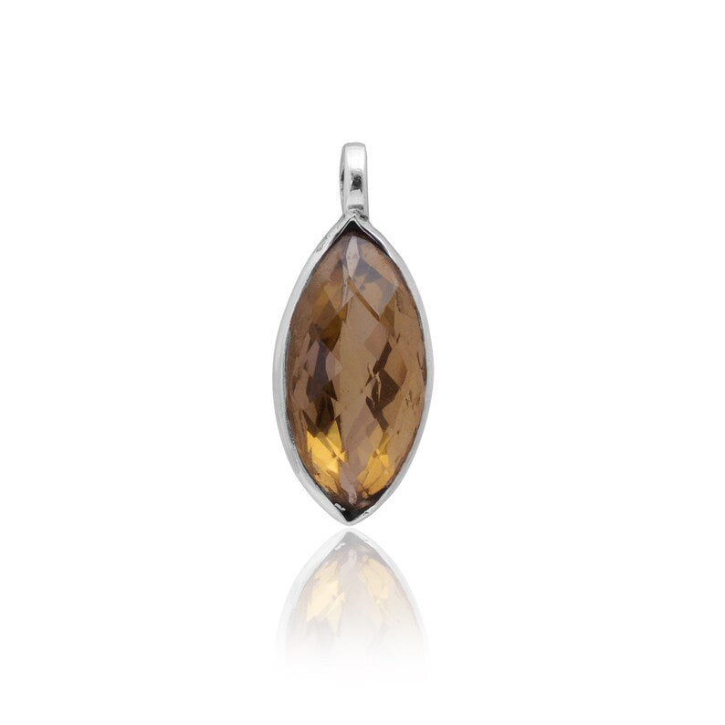 Natural Citrine 925 Sterling Silver Oval Shaped Pendant