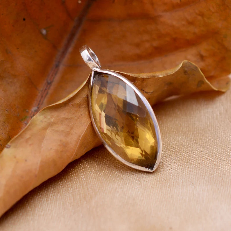 Natural Citrine 925 Sterling Silver Oval Shaped Pendant