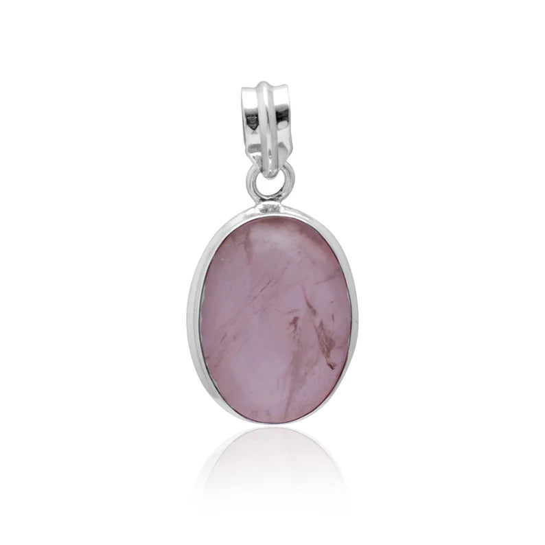 Natural Rose Quartz 925 Sterling Silver Oval Pendant