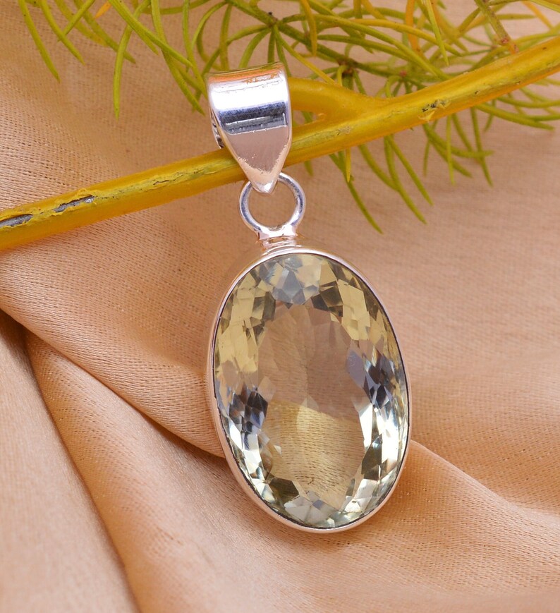 Green Amethyst 925 Sterling Silver Oval Shaped Pendant