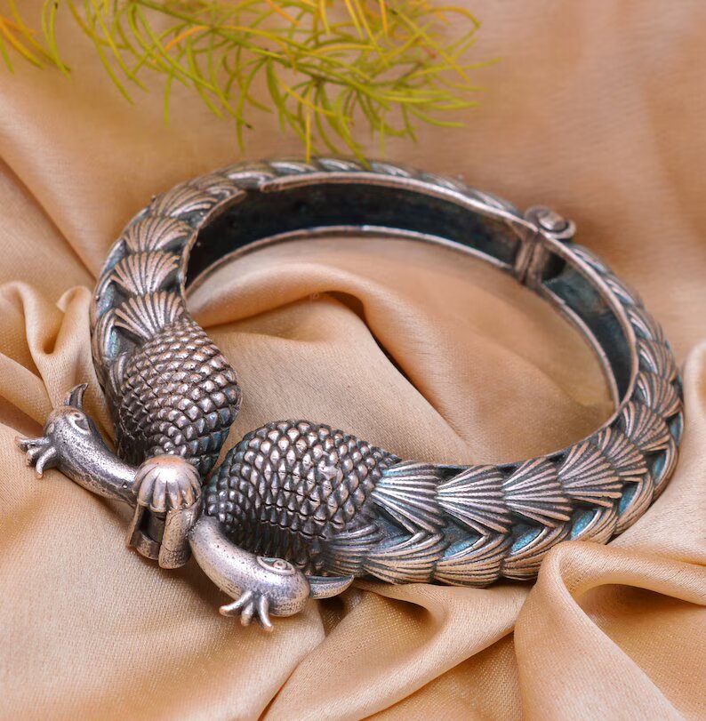 Antique Polished Bird German Silver Bangle