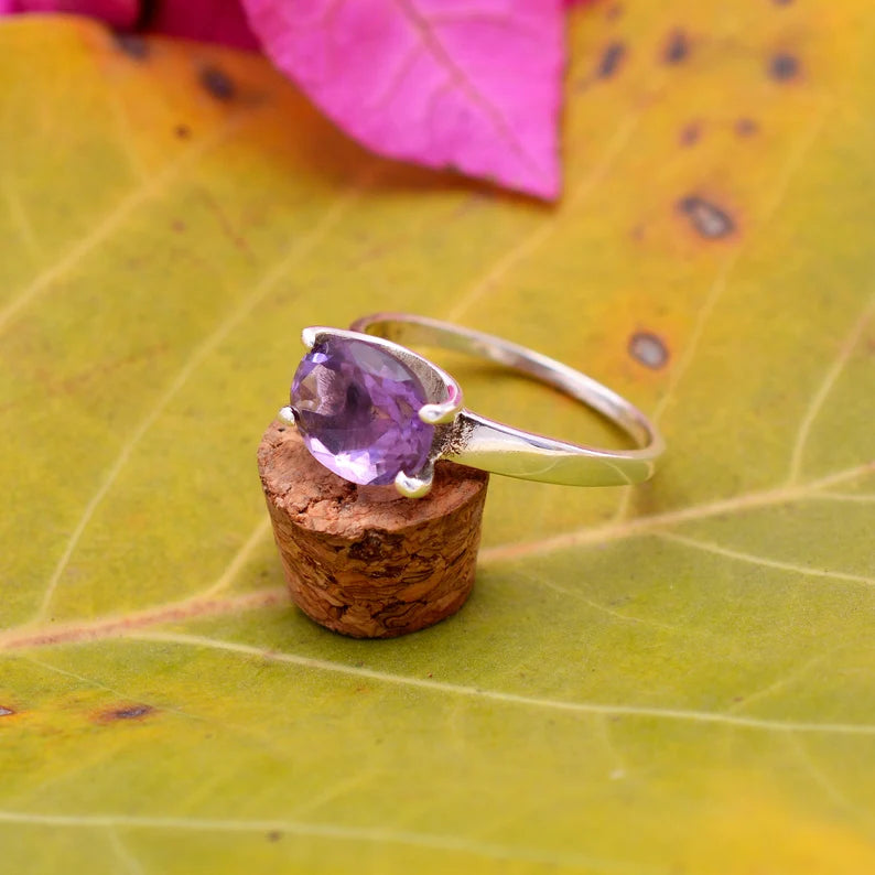 Genuine Amethyst Birthstone Handcrafted Ring