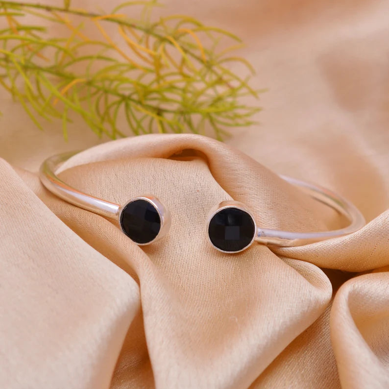 Black Onyx 925 Sterling Silver Adjustable Bangle