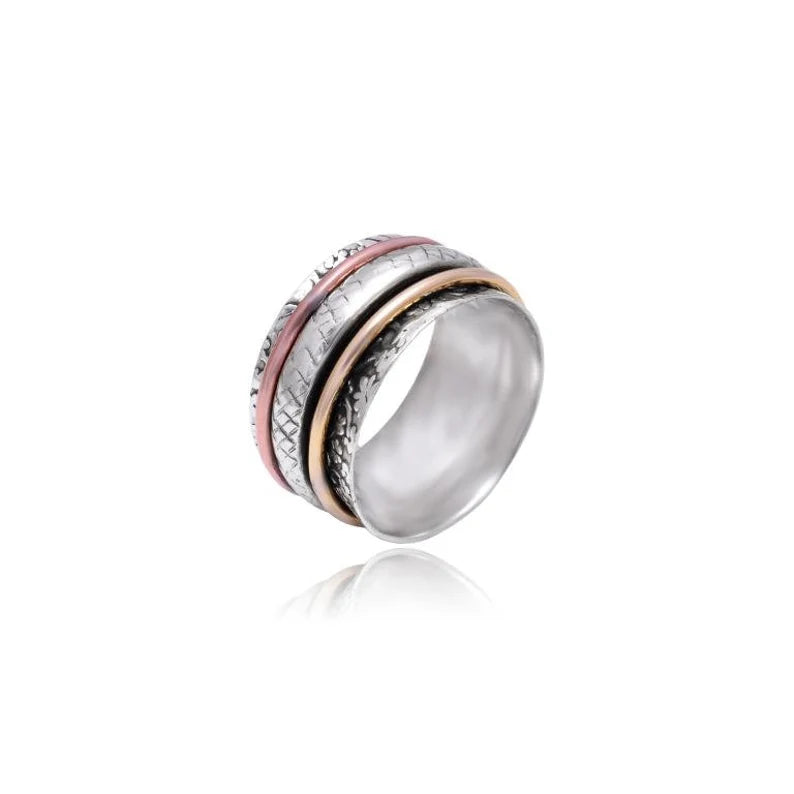 Three Tone Wide Band Thumb Spinner Ring