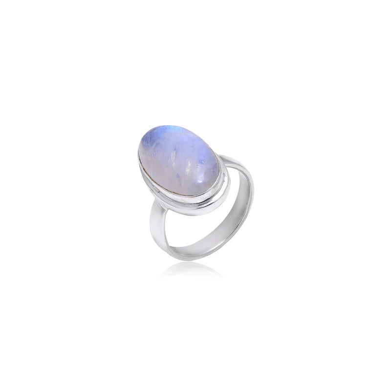 Oval Shaped Rainbow Moonstone Handcrafted Statement Ring