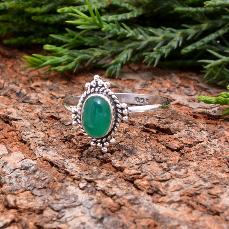 Green Onyx Stone Glass Statement Birtjstone Ring