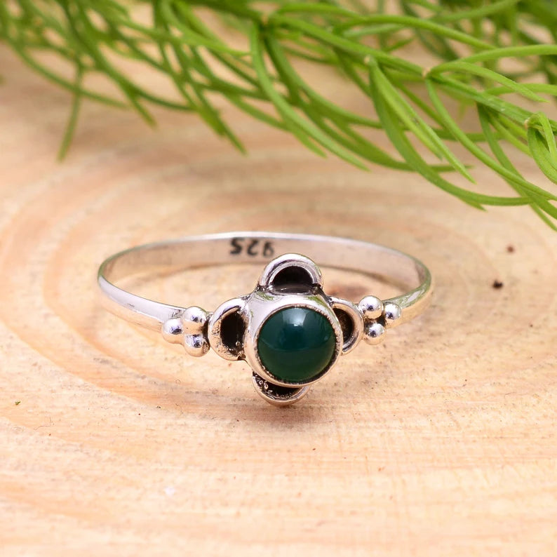 Green Onyx Handmade Promise Statement Birthstone Ring