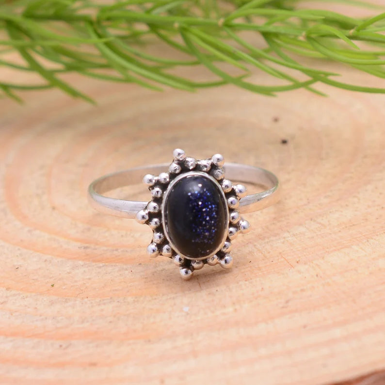 Sparkingly Blue Galaxy Sun Sitara Stone Birthstone Ring
