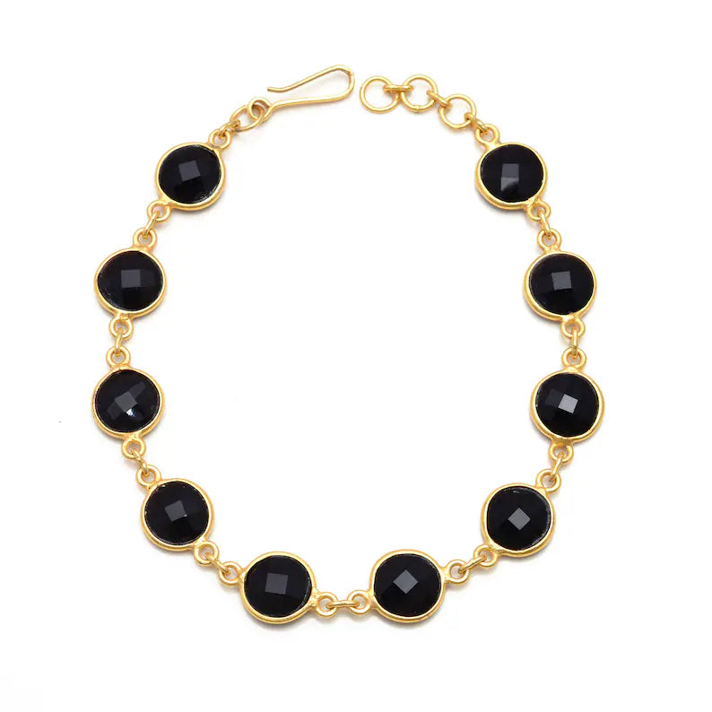 Black Onyx Sterling Silver Bracelet with Beads
