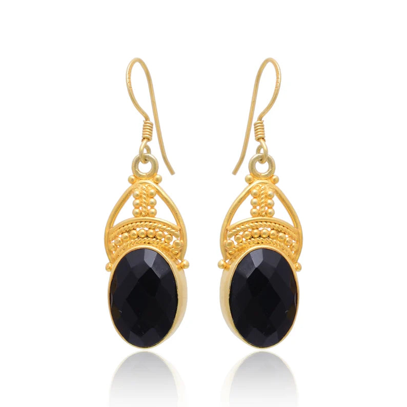 Black Onyx Gemstone Handcrafted Drop Earrings