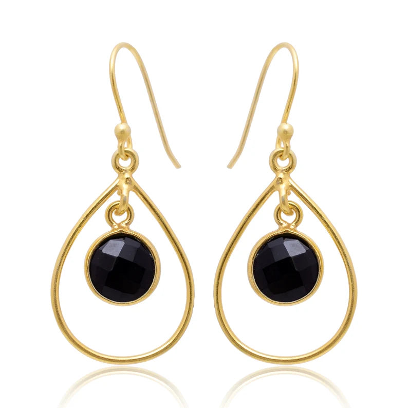 Black Onyx Gemstone Handcrafted Drop Minimalist Earrings