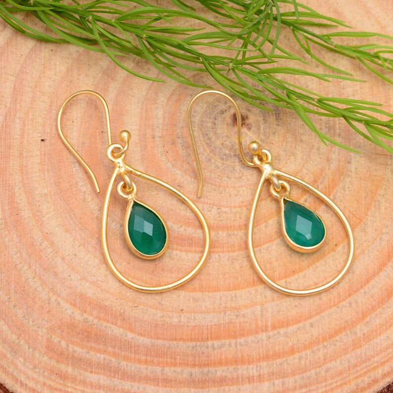 Green Onyx Faceted Gemstone Handcrafted Drop Earrings