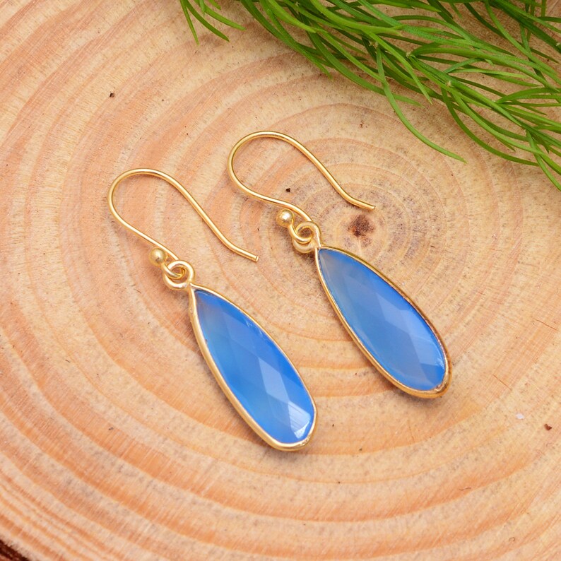 Aquamarine Faceted Gemstone Handcrafted Drop Earrings