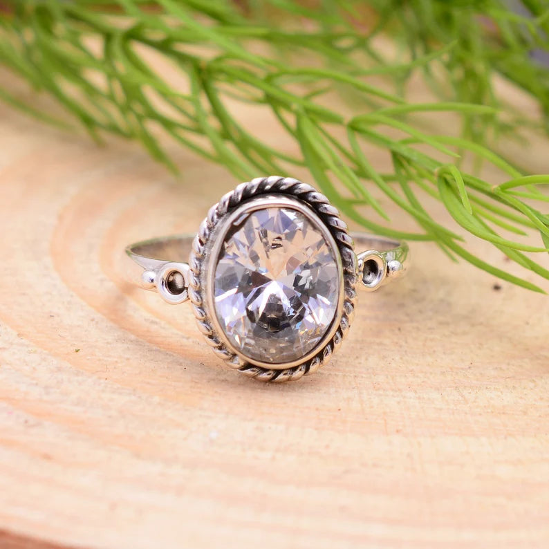 Handmade Oval CubicZirconia Statement Promise Ring