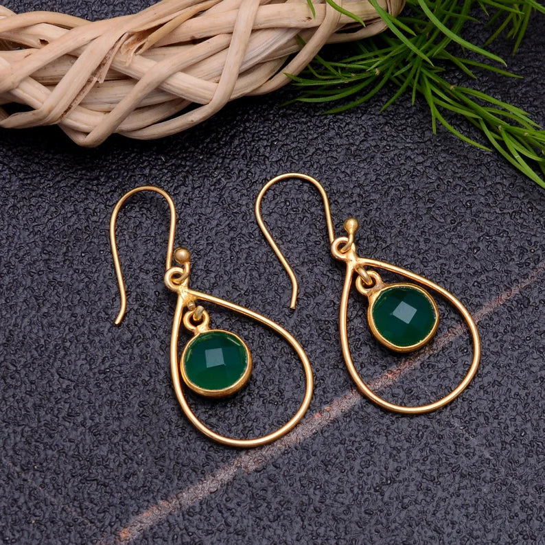 Green Onyx Dangle Gemstone Handcrafted Drop Earrings