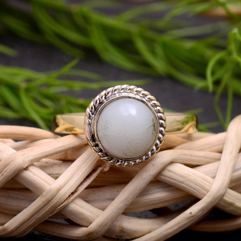 Rainbow Moonstone Handcrafted Statement Birthstone Ring