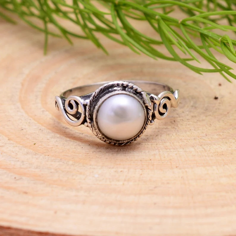 Handcrafted Pearl Gemstone Statement Minimalist Ring
