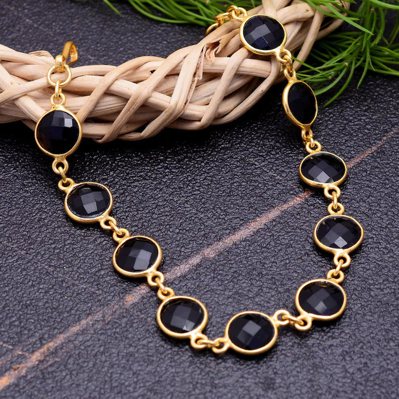 Black Onyx Sterling Silver Bracelet with Beads