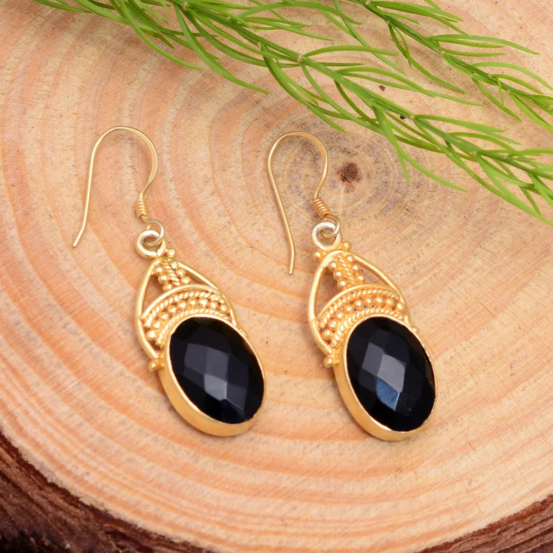 Black Onyx Gemstone Handcrafted Drop Earrings