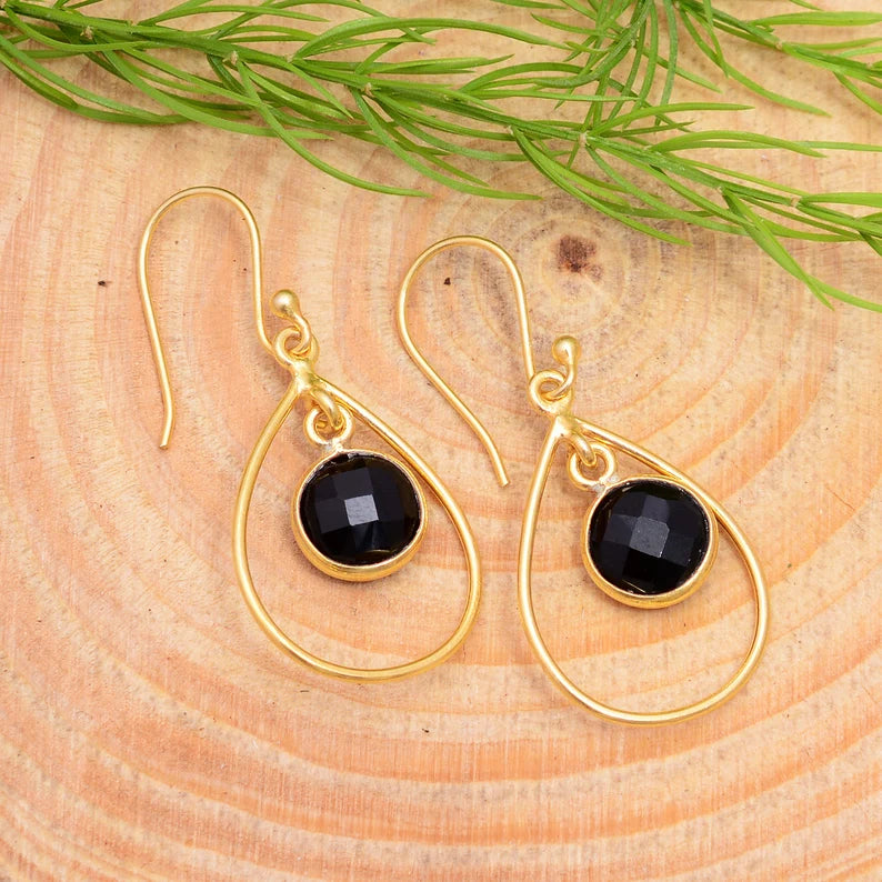 Black Onyx Gemstone Handcrafted Drop Minimalist Earrings