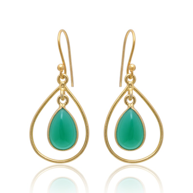 Green Onyx Handcrafted Gemstone Drop Minimalist Earrings