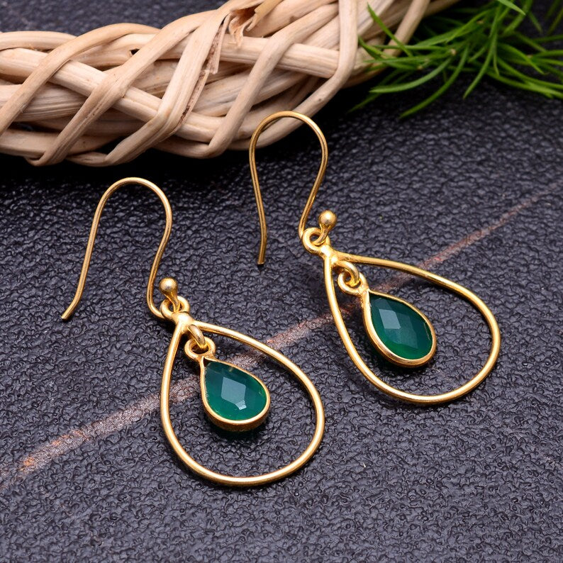 Green Onyx Faceted Gemstone Handcrafted Drop Earrings