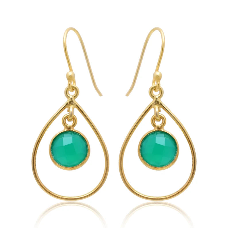 Green Onyx Dangle Gemstone Handcrafted Drop Earrings