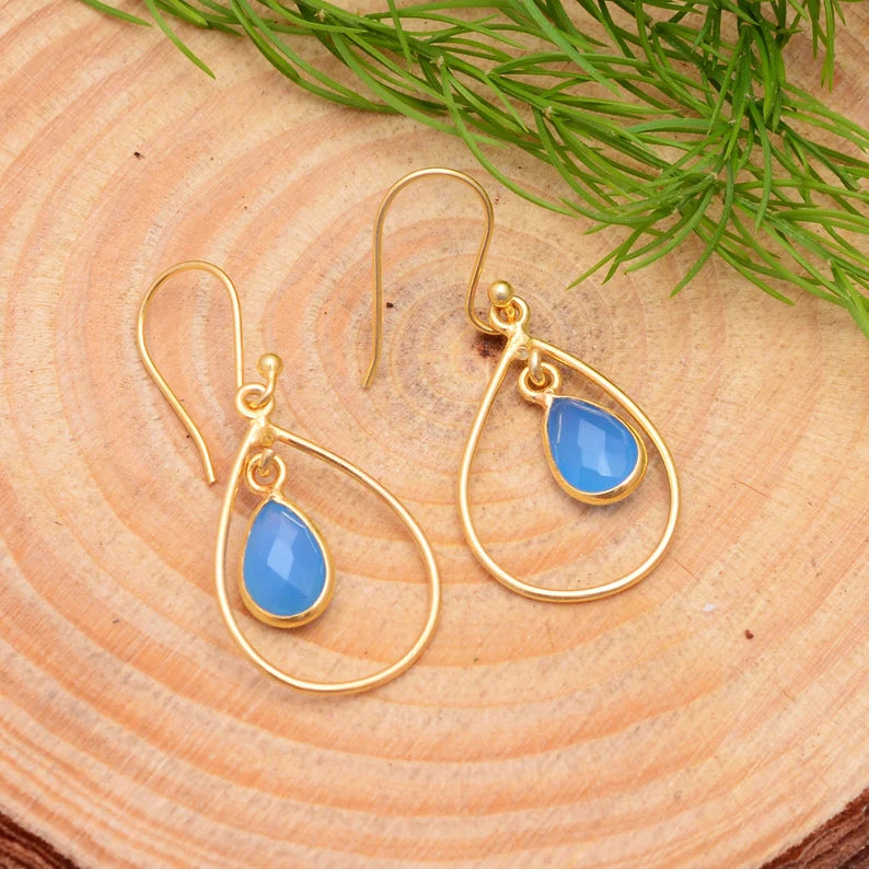 Aquamarine Gemstone Dangling Handcrafted Drop Earrings