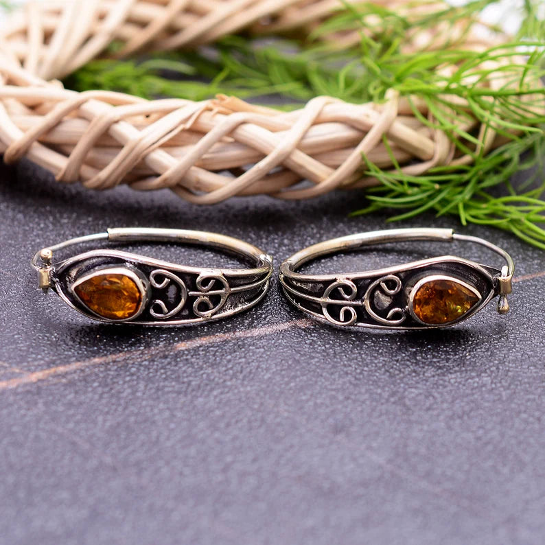 Citrine Hoop Handcrafted Gemstone Minimalist Earrings