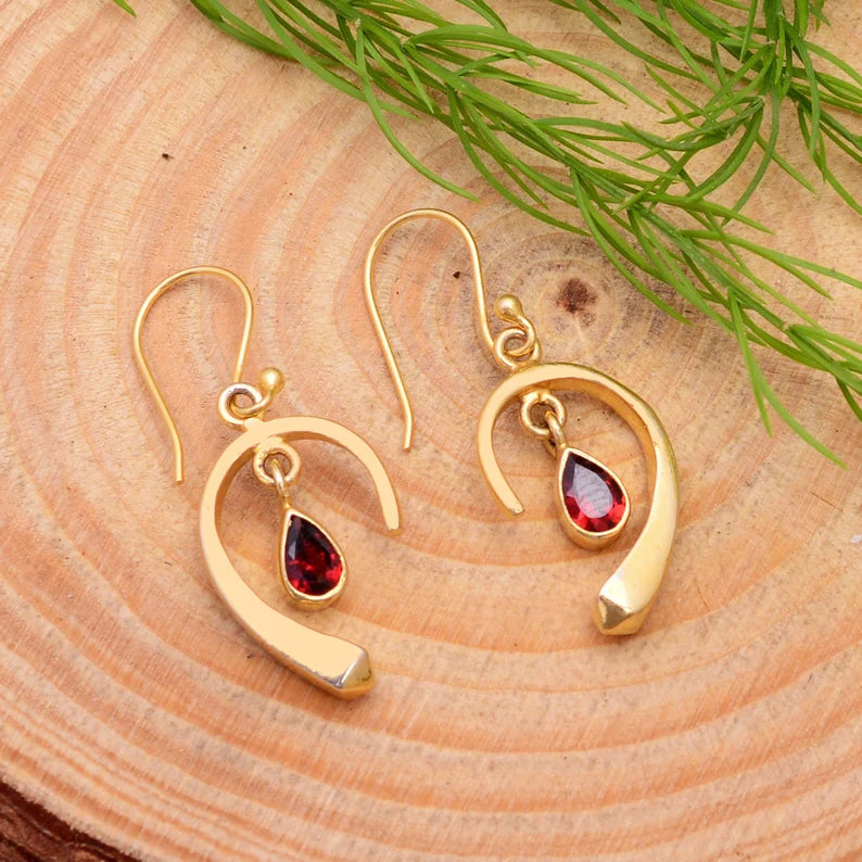 Stunning Red Garnet Dangling Handcrafted Drop Earrings