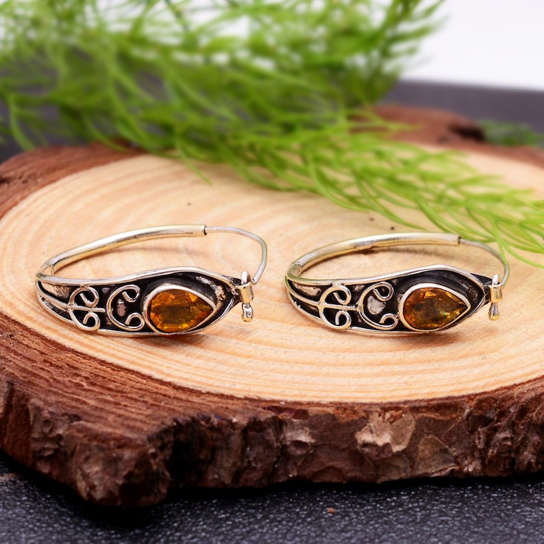 Citrine Hoop Handcrafted Gemstone Minimalist Earrings