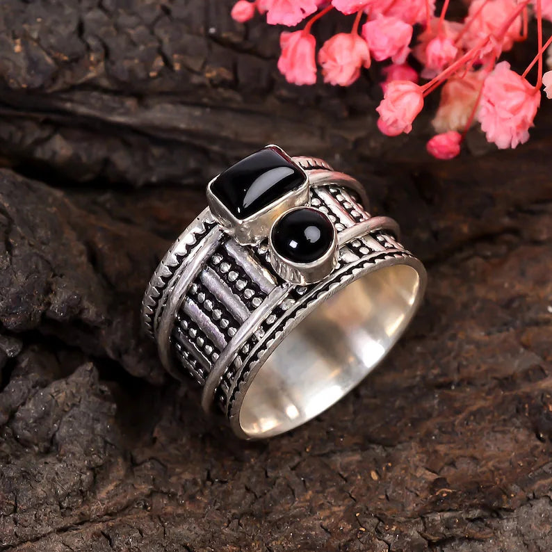 Spinner Black Onyx Promise Ring