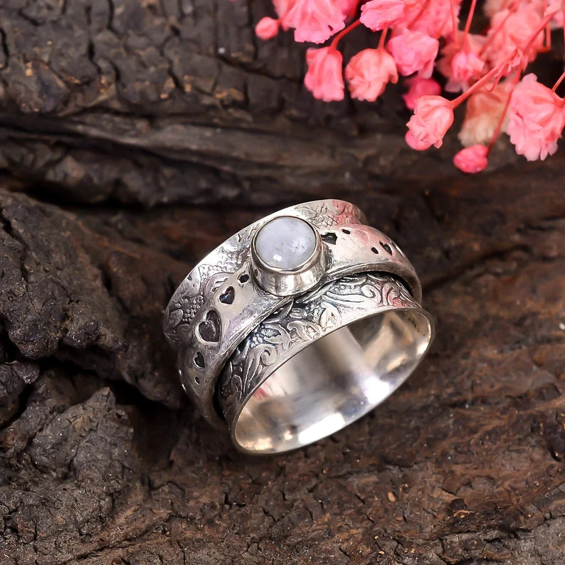 Rainbow Moonstone Spinner Ring