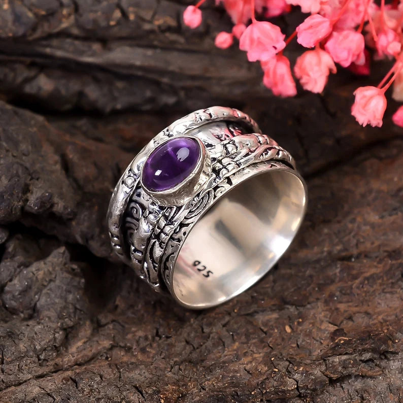 Spinner Amethyst Anti Anxiety Ring