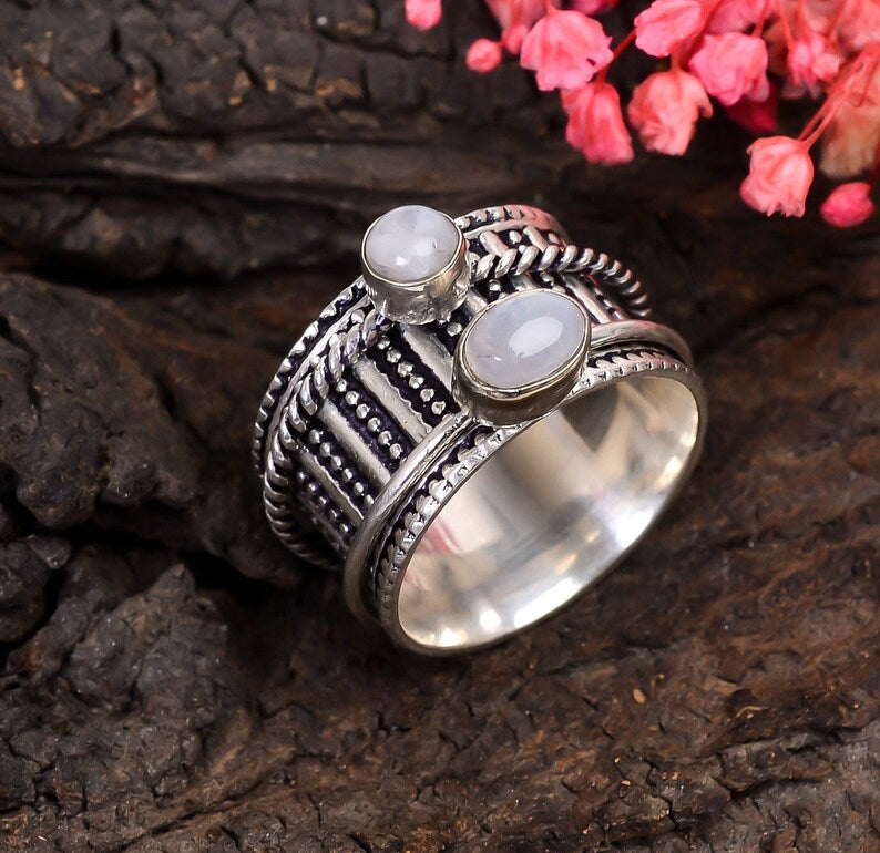 Spinner Rainbow Moonstone Fidget Ring