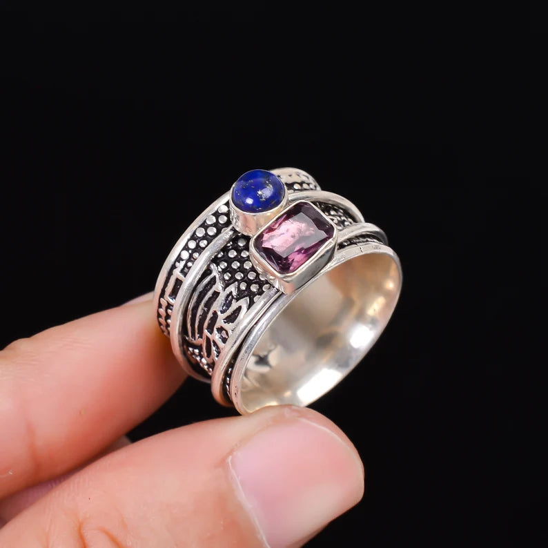 Spinner Amethyst And Lapis Ring