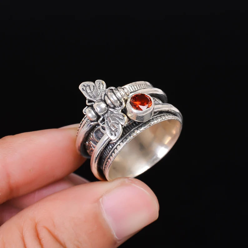 Spinner Meditation Garnet Gemstone Fidget Ring