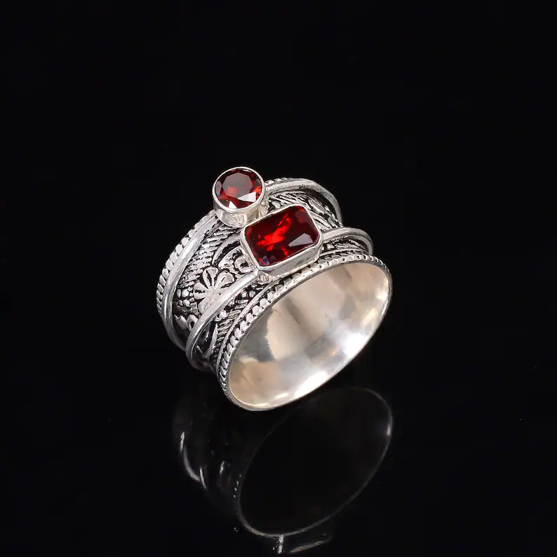 Natural Red Garnet Spinner Ring