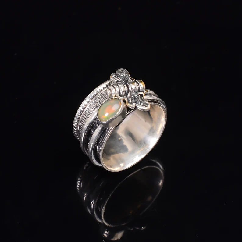 Opal Gemstone Spinner Honeybee Ring