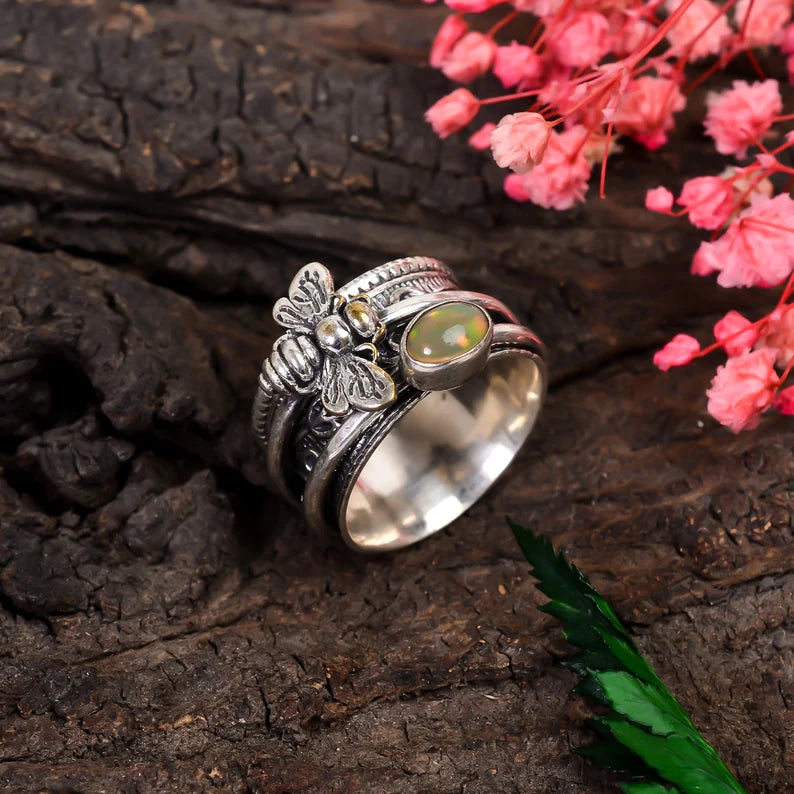 Opal Gemstone Spinner Honeybee Ring