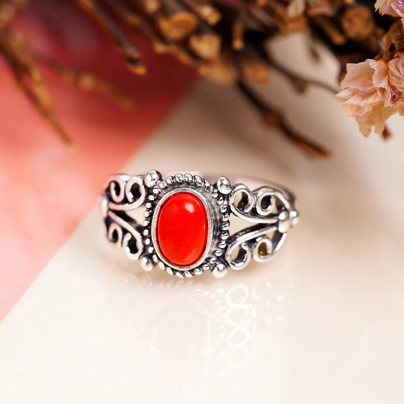 Green Onyx, Lapis Lazuli, Coral, Rose Quartz, Labradorite Gemstone Birthstone Ring