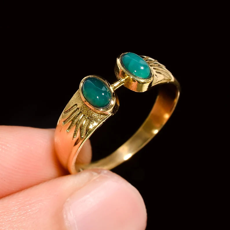 Green Onyx Dual Gemstone Handcrafted Statement Ring