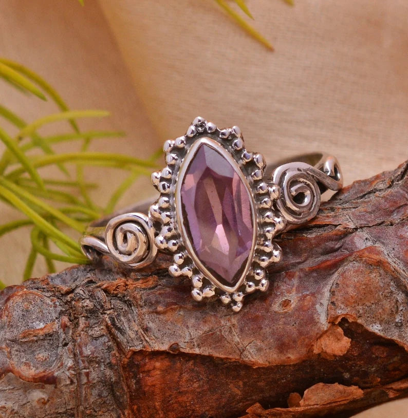 Marquise Amethyst Gemstone Signet Birthstone Ring