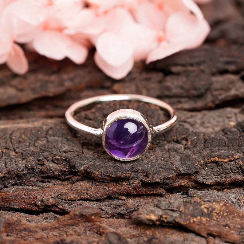 Amethyst Gemstone Handcrafted Birthstone Statement Ring